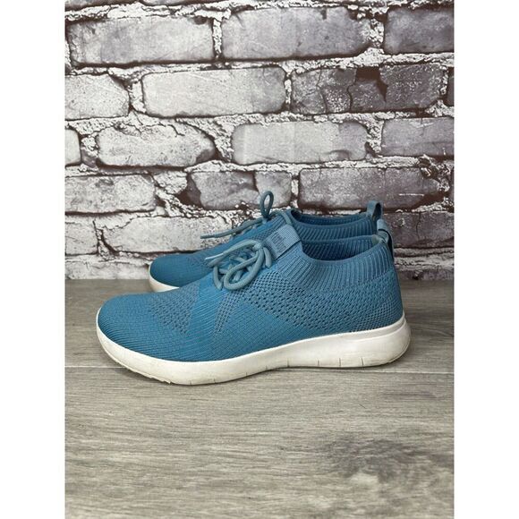 FITFLOP UBERKNIT Teal Blue Stretch Knit Mesh Wedge Sneakers Loafers Women 37EU/6 - Picture 16 of 16